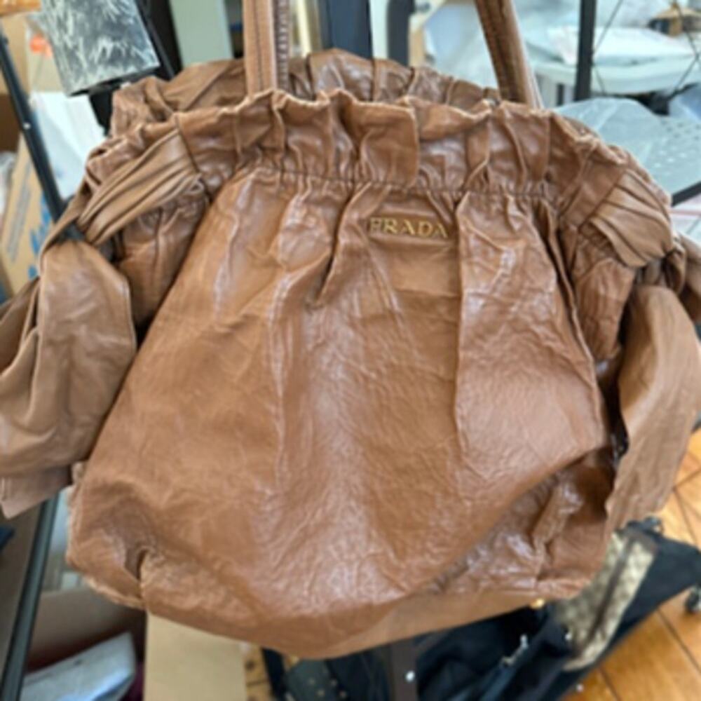 Authentic Prada "Paperbag" Leather Hobo Bag